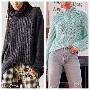 Free People x2 Sweater Bundle Big City Turtleneck Ribbed + Sweetheart Chunky SM